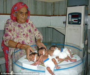 old woman gives birth to triplets