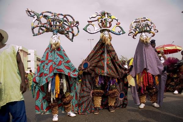 Masquerade parade on Christmas in Nigeria 