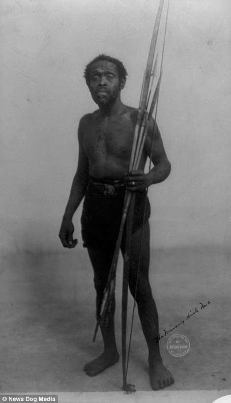Unidentified African man displayed as an exhibit at the 1904 St. Louis World's Fair in Missouri, USA